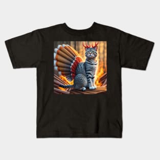 turkey devil cat of Thanksgiving Kids T-Shirt